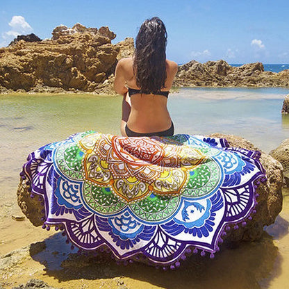 Bohemian Mandala Tassel Beach Round Tapestry Hippie Throw Roundie Yoga Mat Towel 10