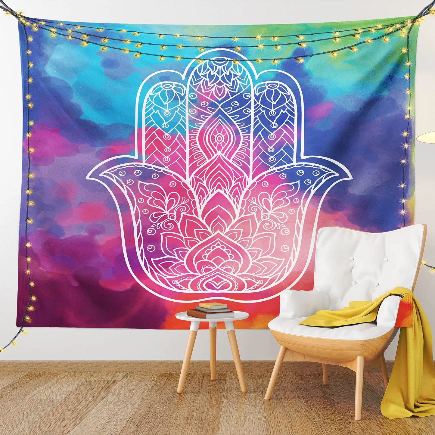 Black Gold Hamsa Hand Tapestry Psychedelic Evil Eye Wall Hanging Trippy Mandala Tapestries Bohemian Good Luck Wall Blanket Cloth