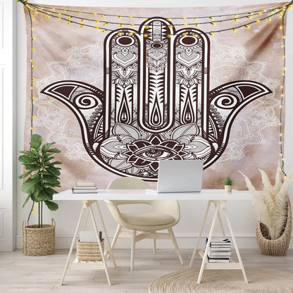 Black Gold Hamsa Hand Tapestry Psychedelic Evil Eye Wall Hanging Trippy Mandala Tapestries Bohemian Good Luck Wall Blanket Cloth