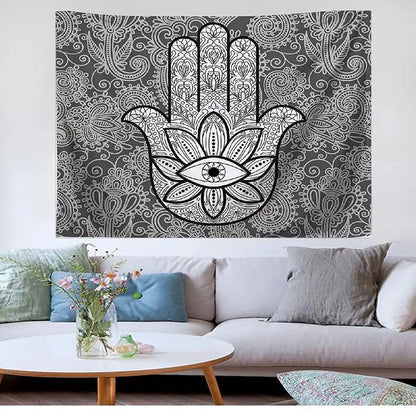 Black Gold Hamsa Hand Tapestry Psychedelic Evil Eye Wall Hanging Trippy Mandala Tapestries Bohemian Good Luck Wall Blanket Cloth